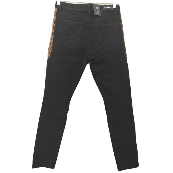 Fashion Nova Mens Jeans Size 32x30 Black Skinny Slim Leopard pattern - Picture 2 of 11